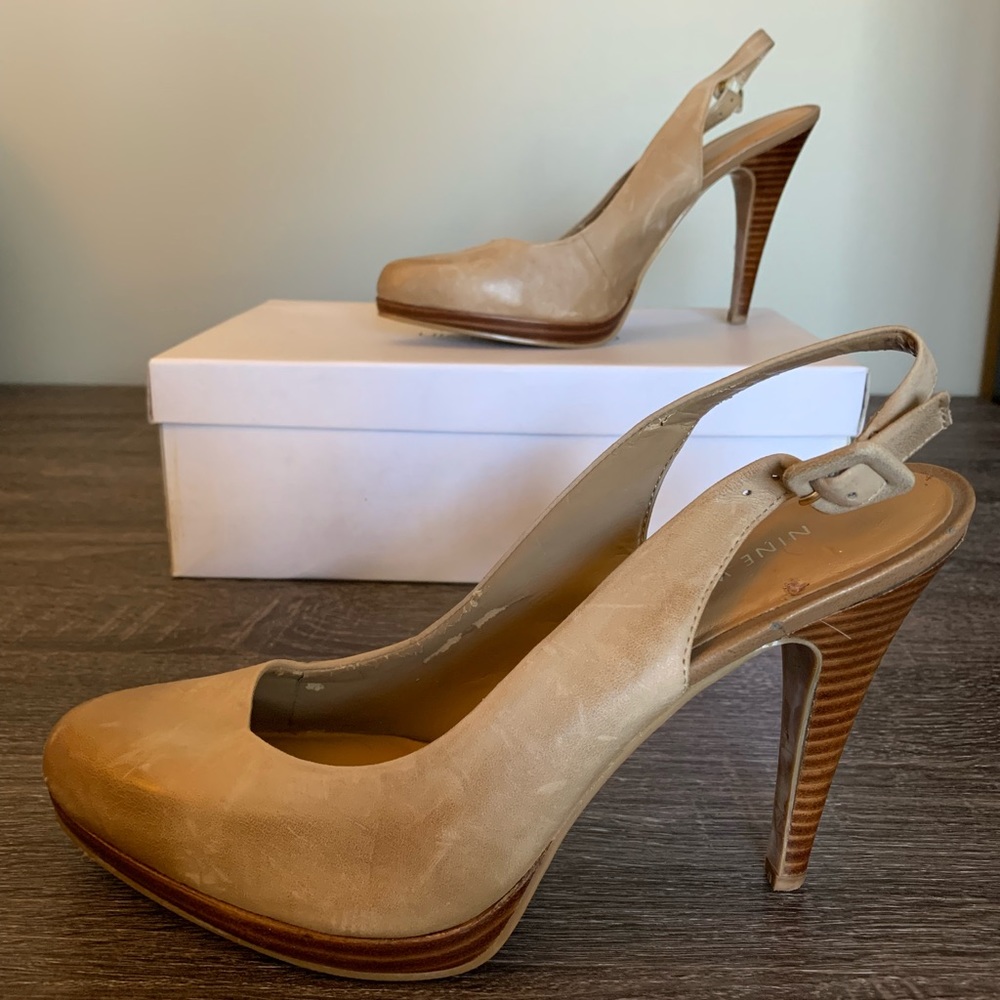 Nine West tan 4” heel sling backs.